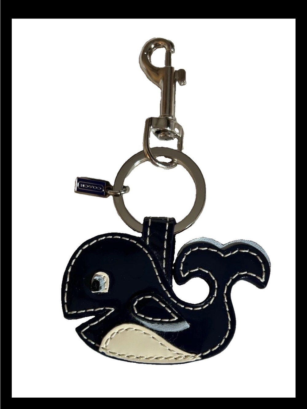 Coach Navy Blue Patent Leather Smiling Whale Bag Charm, 2006-Style:(#92500) Ltd.